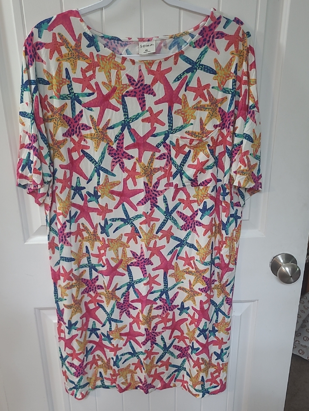 Soma XL Pajamas with Pink, Coral, Teal & Yellow Starfish Print Nightgown